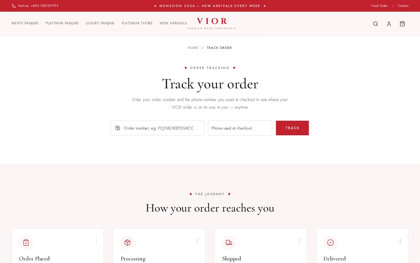 VIOR — Order tracking by code and phone